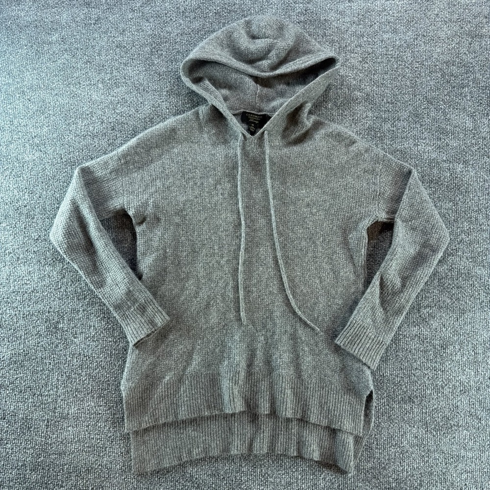 Charter Club Luxury Cashmere Hoodie Gray Knit Sweater XS Heather Grey Fall Cozy